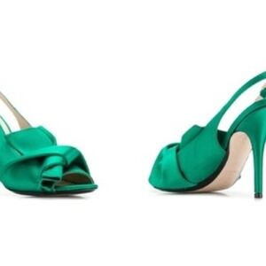 NEW DELPOZO Green Satin Heels